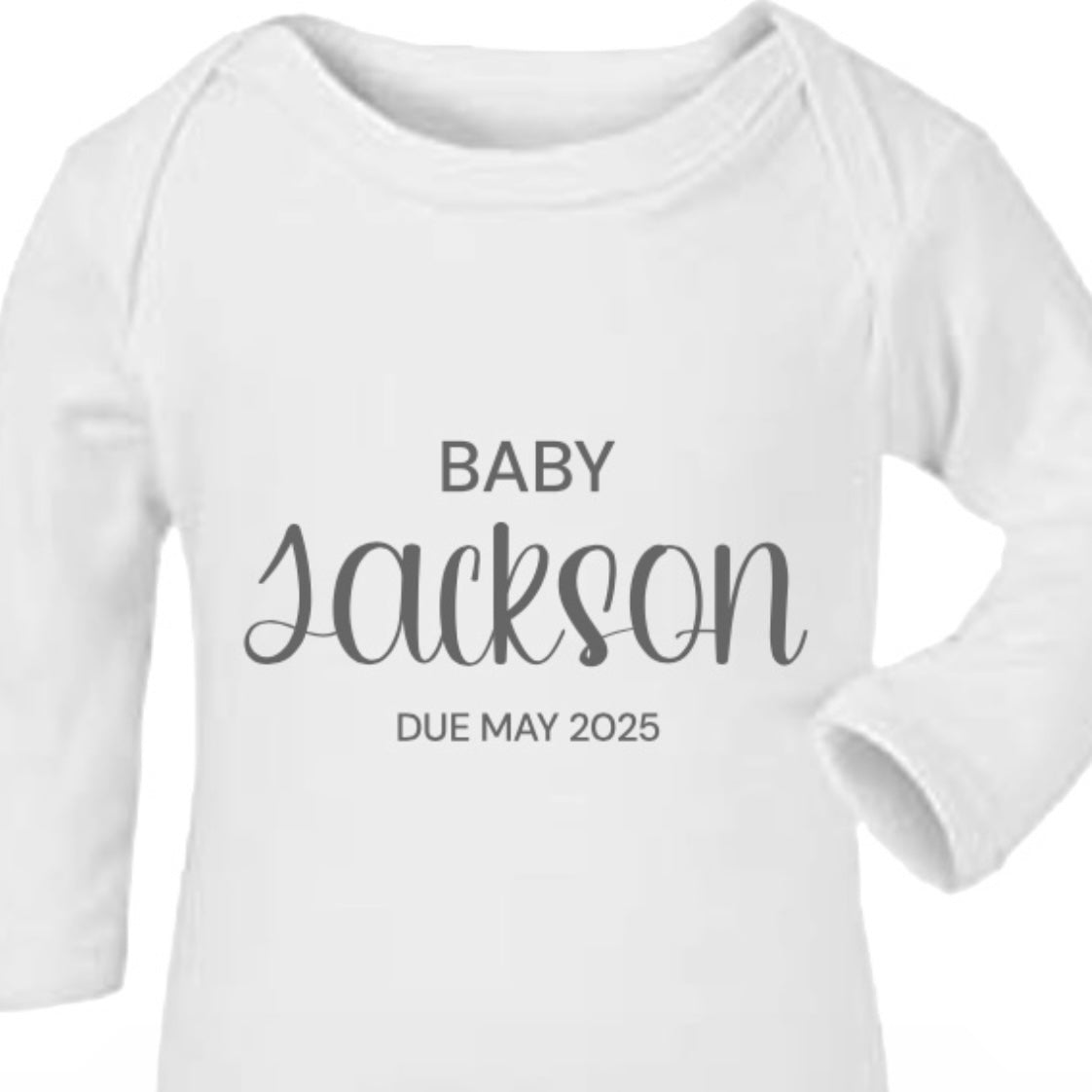 Personalised White Surname and Due Date Sleepsuit