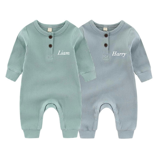 Personalised 2 Pack Green and Blue Romper Set