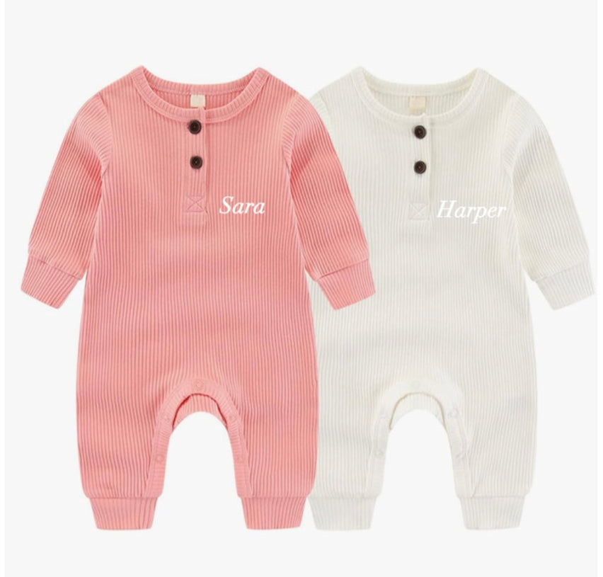 Personalised 2 Pack Baby Pink and White Romper Set