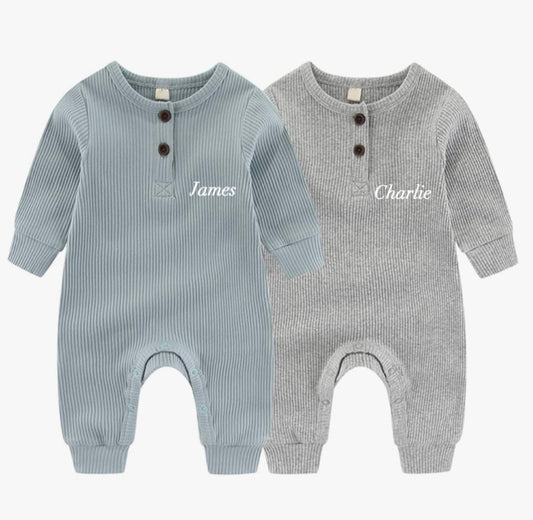 Personalised 2 Pack Blue and Grey Romper Set