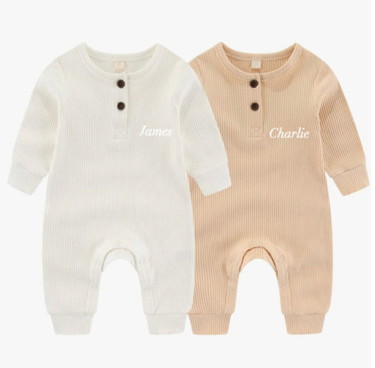 Personalised 2 Pack Beige and White  Romper Set