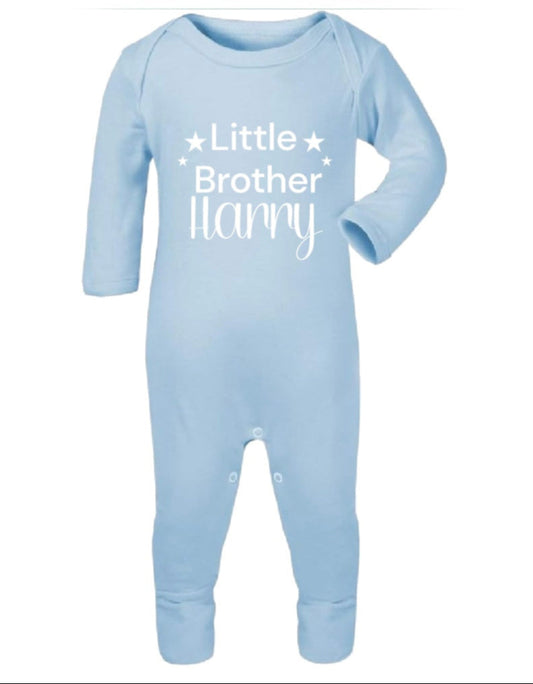 Personalised Blue Little Brother Sleepsuit