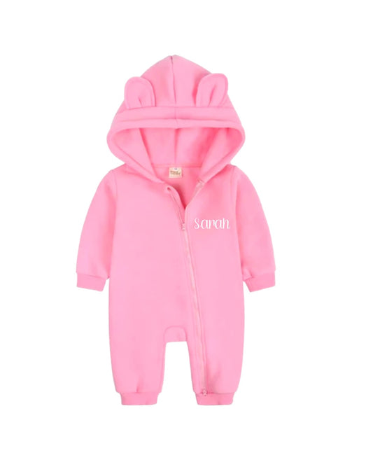 Personalised Baby Pink Bear Hoodie Onesie