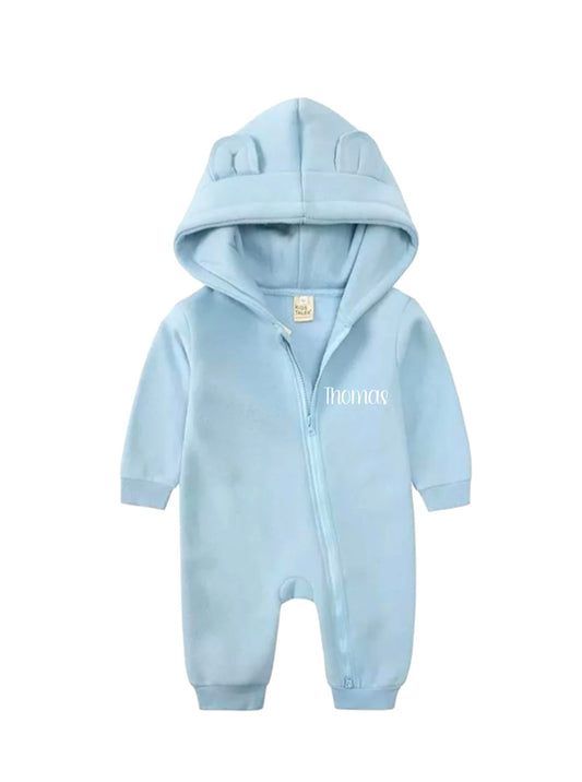 Personalised Baby Blue Bear Hoodie Onesie