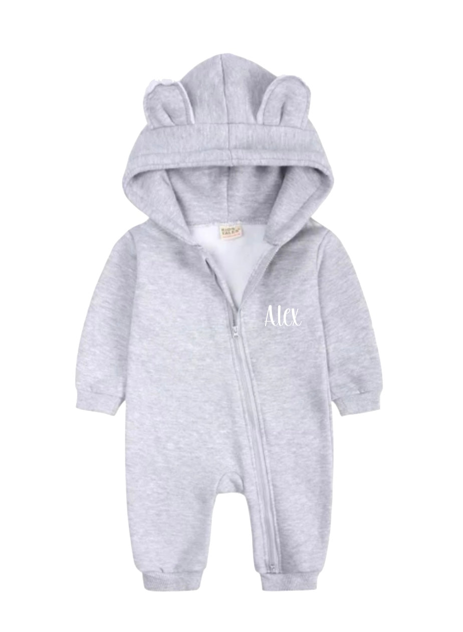 Personalised Soft Grey Bear Hoodie Onesie