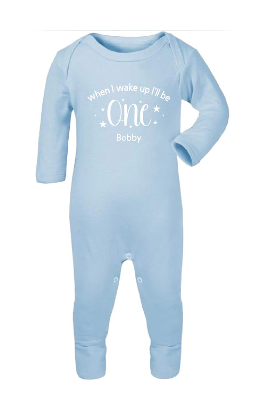 Personalised 1st Birthday Baby Blue Sleepsuit