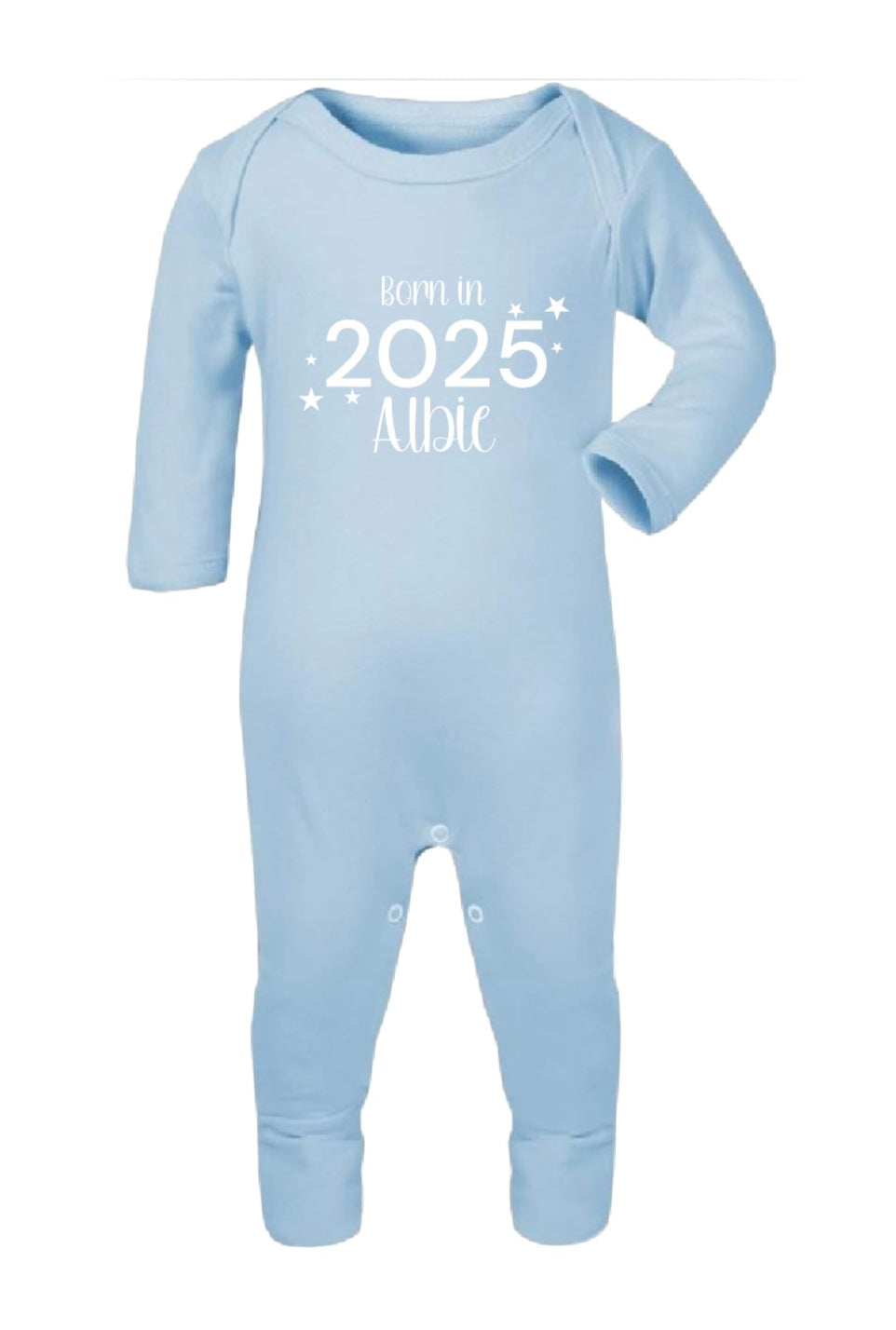 Personalised Born in 2025 Baby Blue Sleepsuit