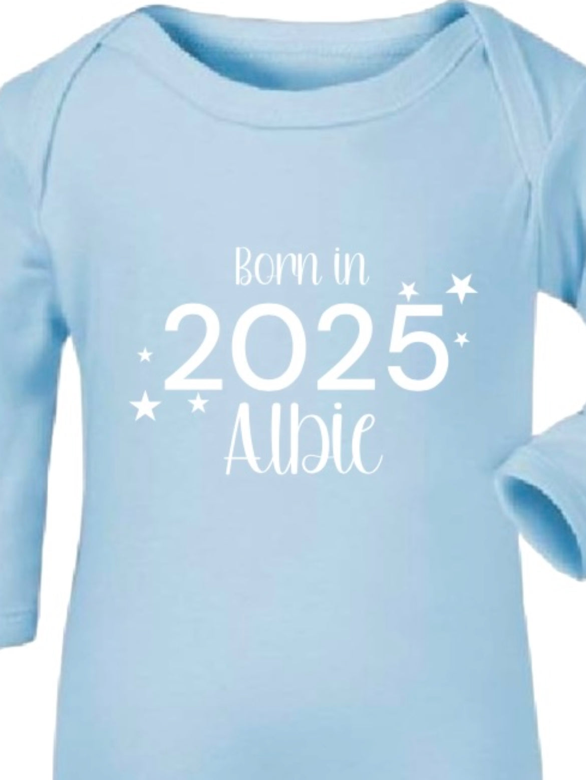 Personalised Born in 2025 Baby Blue Sleepsuit